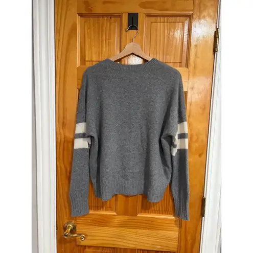 Minnie Rose 100% Cashmere Varsity Stripe Crewneck Sweater Gray Women’s Large