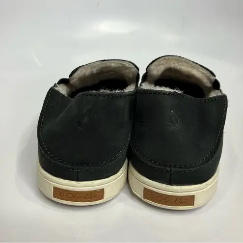 Olukai  Pehuea Heu black leather shoes with shearling lining size women’s 5