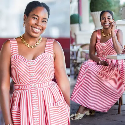 Hunter Bell Cosi Striped Midi Dress Red Poppy White Button Front Size 2 NWT - Image 11