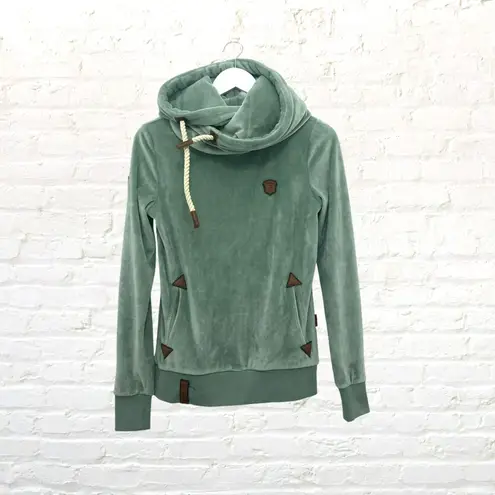 Naketano Hoodie S Darth Mack Velour Cowl Neck Rope Drawstring Sage Green