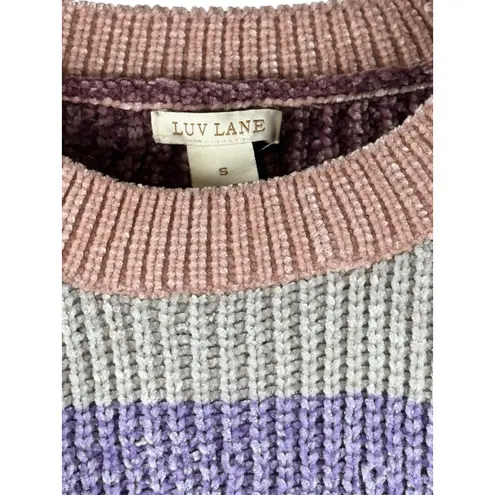 Luv lane crochet Cropped Sweater Knit Pullover Gray Purple Pink Cozy Cute S Size undefined