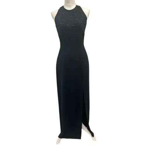 Kenar Vintage 1990s Ann Tjian Black Beaded Halter Evening Gown Formal Cocktail