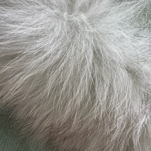 St. John Vintage/Rare Mint Green Cashmere Hooded Cardigan With Fox Fur Trim sz L - Image 14