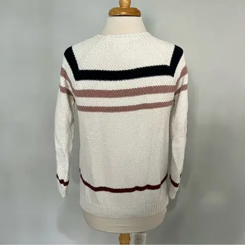 Olive & Oak  White Blush Navy Blue Striped Knit Pullover Sweater Size S