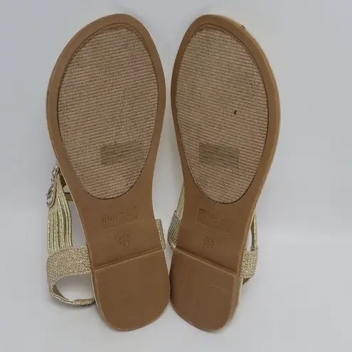 Rouge Helium Women's Rhinostone Thong Slip On Slingback Flat Sandals Gold Sz 7.5