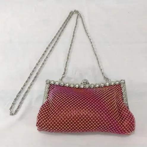 JNB Metal Mesh Evening Bag & Removable Chain, Red