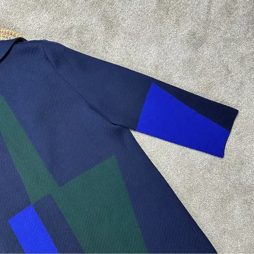 St. John 100% Wool Long Sweater Cardigan Blazer Colorblock in Navy Green L