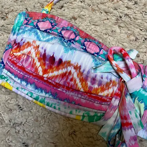 Blue rod beattie colorful tie dye fringe bandeau bikini top size 4 multicolor Pink