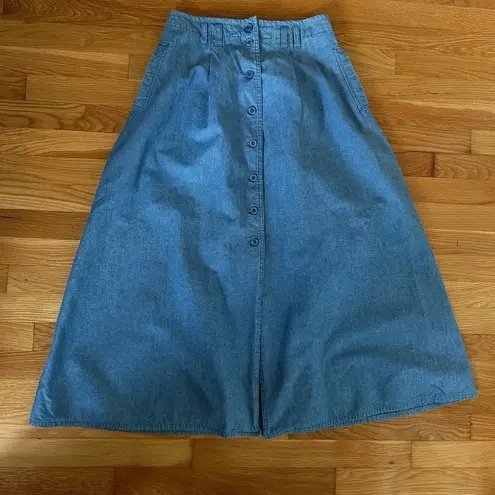 Vtg Y2K Denim Midi Skirt size Large Button Front Pockets Long Slit 90’s … Blue
