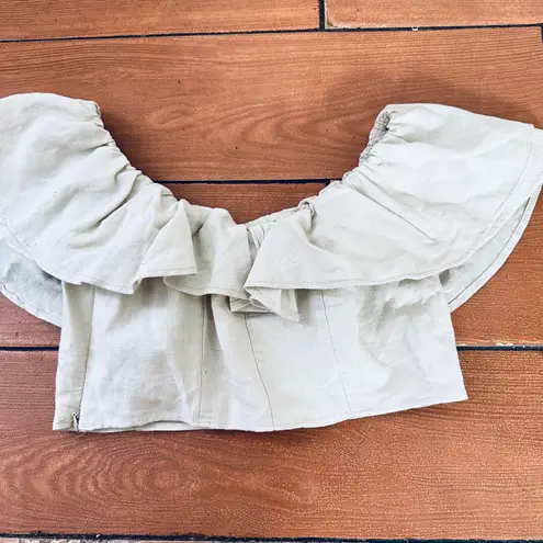 ZARA ecru linen blend ruffle top size XS