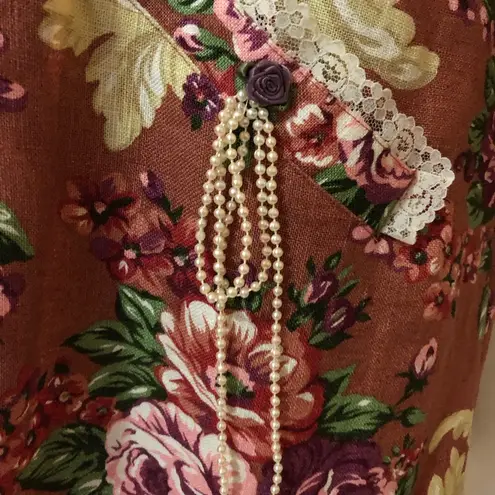 VINTAGE LACY AFTERNOON Floral English Garden Open Front Cardigan Size L Size L