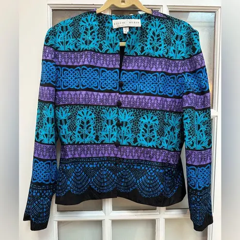 Vintage Lillie Rubin 100% Silk Art To Wear 80’s Blazer Jacket Size 8 Medium M Purple