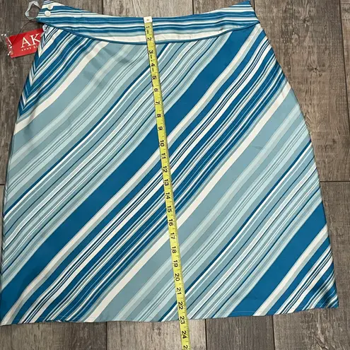 Anne Klein NWT  Blue and White Striped 100% Silk Flared Lined Career Skirt Size 8