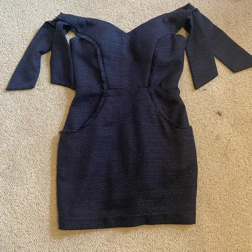 Misha Revolve Dahlia tweed off shoulder mini dress navy Blue Size 4