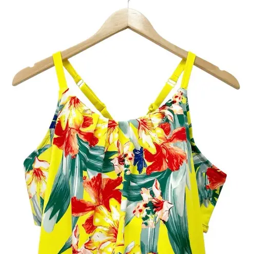 Cacique NWT SWIM by Yellow Floral Blouson Tankini & Bikini Bottom Set Size 14/16