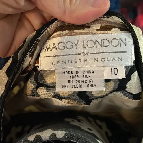 Maggy London by KENNETH NOLAN 💯SILK Multiple Print Design Blazer Jacket Size 10