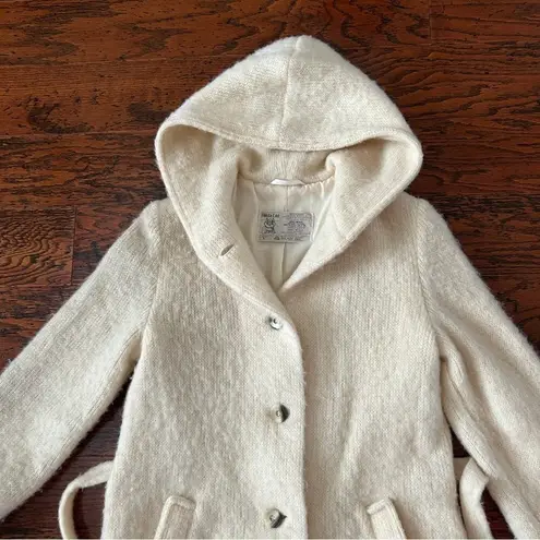 Hilda Ltd 100% Wool Vintage Long Icelandic Hooded Belted Coat in Ivory Small