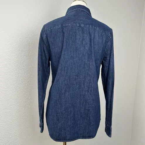 Harley Davidson Women's Denim Button Up Shirt Blue Dark Wash Biker Size M Size M