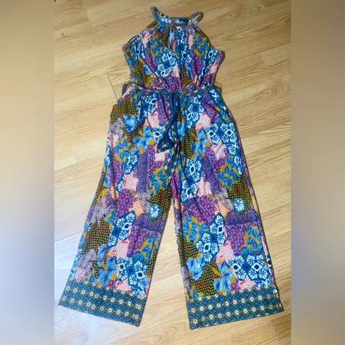 🏷️🏷️EUC Large NEW DIRECTIONS MULTI COLORED PATTERNED CROPPED JUMPSUIT PANTSUIT
