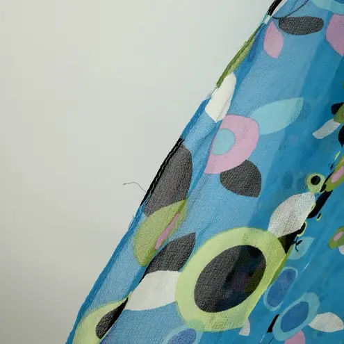 Cejon Vintage Blue Multicolor Silk Geometric Print Long Rectangle Silk Scarf Y2k