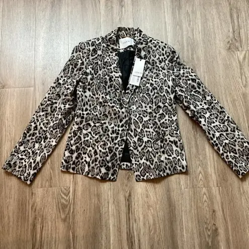 Erdem Iris Leopard Jacquard Single Breasted Blazer Size 10 NWT Silver