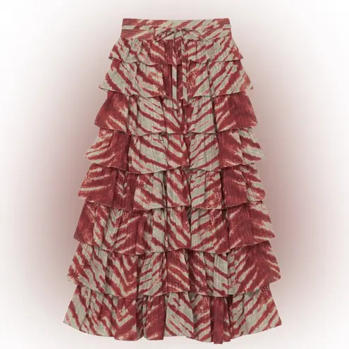 Ulla Johnson Margot Skirt Canyon Size 0 Tiered Brick Sea Green Midi Maxi Skirt
