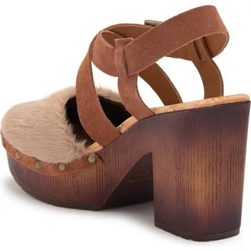 Kork-Ease KORKS Wendy Faux Fur Taupe Rust Brown Clog Heels Size 10 NWT