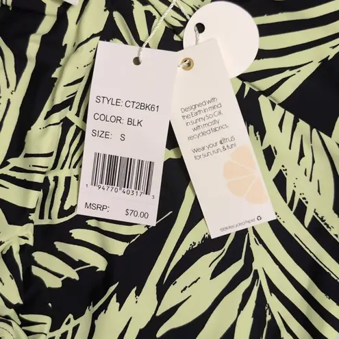 NWT Citrus Black Green Palm Ruched Waistband CT2BK61 Swim Boy Shorts Small