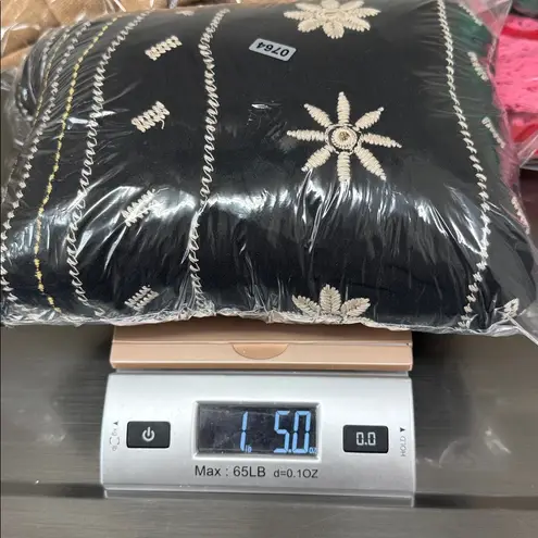 Zury Black White Embroidered Boho Maxi Dress Festival Peasant Tiered Flowy Size M