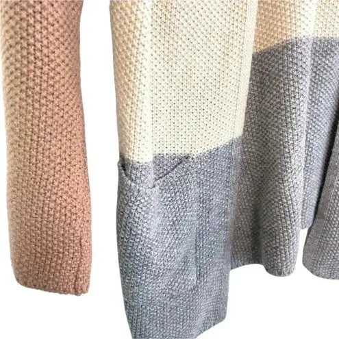 Becaal Long Sleeve Colorblock Cardigan Sweater Cozy Knit Stripes Pink