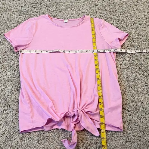 Ideology Tie Front Short Cap Sleeve Solid Pink T Shirt Crew Neck Small Pullover