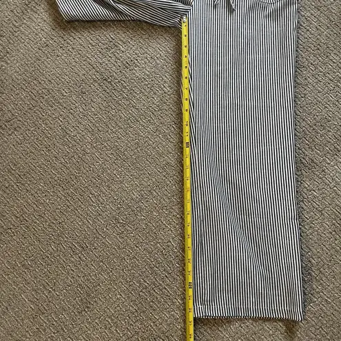 Women's Large Black White Striped Wide Leg Pants Partial Elastic Waist Pockets