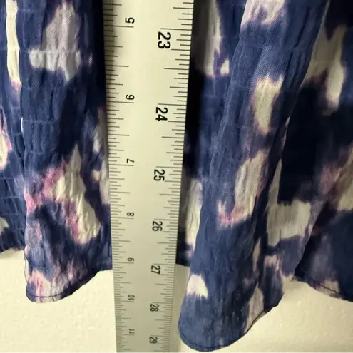Rose + Olive Rose + Olivia Women Y Neck Top 1X Purple Abstract Watercolor Button Front Flowy