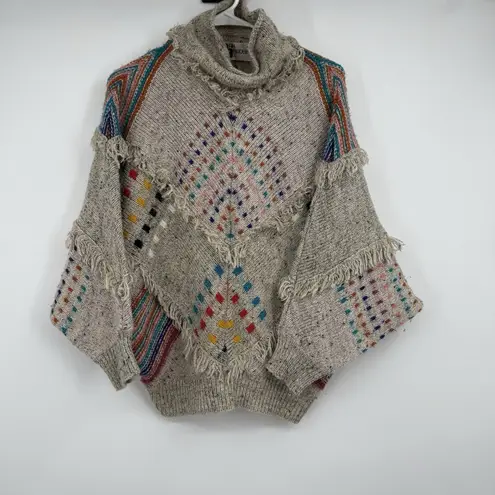 VTG Max Bradley S Sweater Jumper Wool Blend Boho Festival Fringe Art Colorful