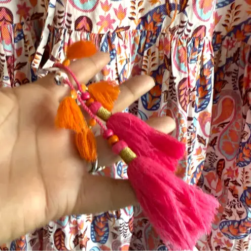 Sal Rosa Womens Dress Pink Multicolor Paisley Ruffle Collar Tiered Size Large