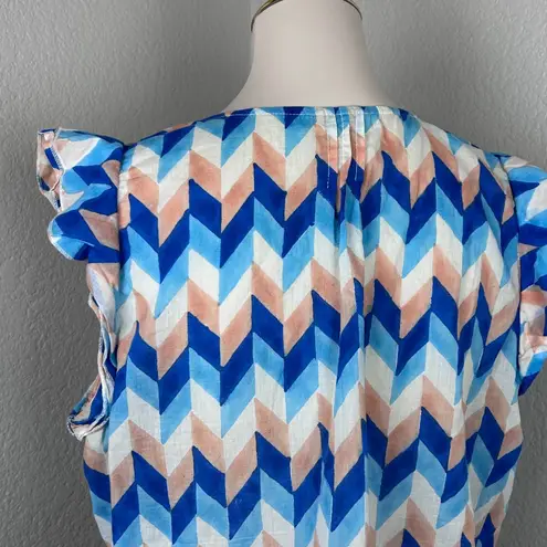 Roberta Roller Rabbit Women's Chevron Blue Top Blouse Fluter Sleeve Size M