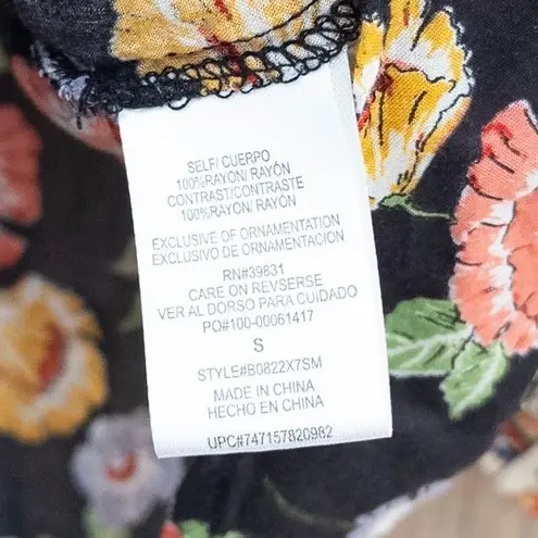 Democracy Womens Floral Top Size S Black Boho Tie Front Romantic Folk Festival