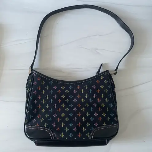CRAZY HORSE x Liz Claiborne Fleur-de-lis Shoulder Bag- Black and Multicolored