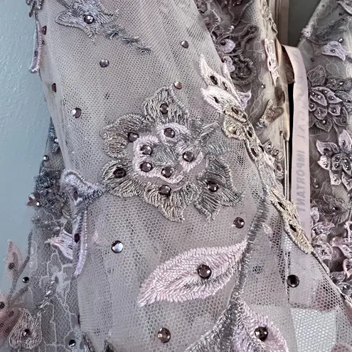 Mac Duggal Pink Floral Applique Illusion Long Sleeve Gown 70224 Sz 8 NWT