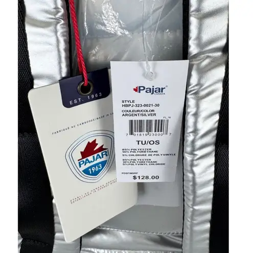 Pajar Silver Puffer Backpack Faux Fur Trimmed Accents Stylish Travel Bag