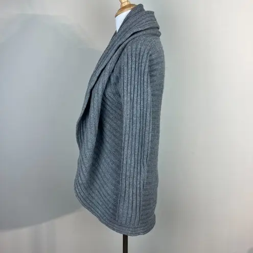 Garnet Hill Cardigan Sweater Small S/M Gray Open Front Ribbed Long Sleeve Knit