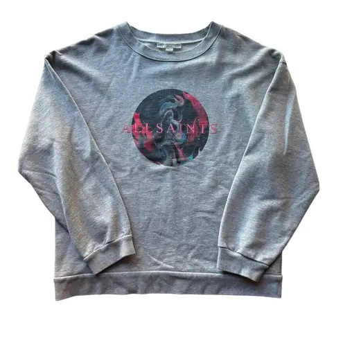 ALL SAINTS Regio Iona Cotton Hand Painted Sweatshirt Gray Marl Size Medium