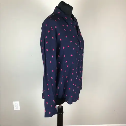 Rails NWOT Kate Strawberry Print Relaxed Navy Blue Button Up Top Shirt Blouse XS