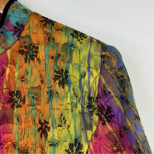 Vintage 80s Elliott Lauren Rainbow Boho Floral Quilted Zip Up Jacket womens 6 M