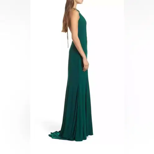 Mac Duggal BEADED HALTER NECK EMERALD GOWN NWT