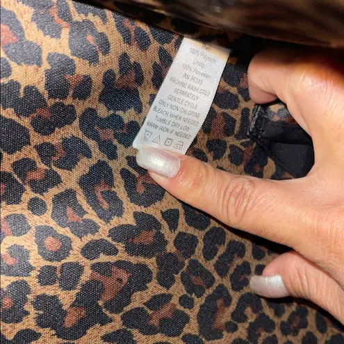 Dennis Basso Black Trench Coat with Leopard Details XL