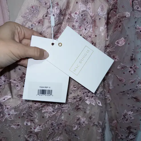 Mac Duggal 70224 Rose Pink Floral Applique Long Sleeve Illusion Gown Size 12 NWT