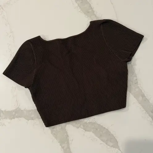 Babaton by Aritzia Sculpt Knit Squareneck Crop Top Women’s Large Chocolate Brown