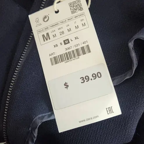 ZARA  Navy Knit Pullover with Zipper Hem and Blue Stripe Accent NWT Size Medium