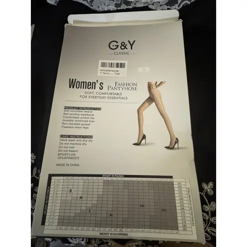 Lot Of 5 Pairs New In Package G&Y Classic Pantyhose, 2 Black, 3 Nude, Size Large Black